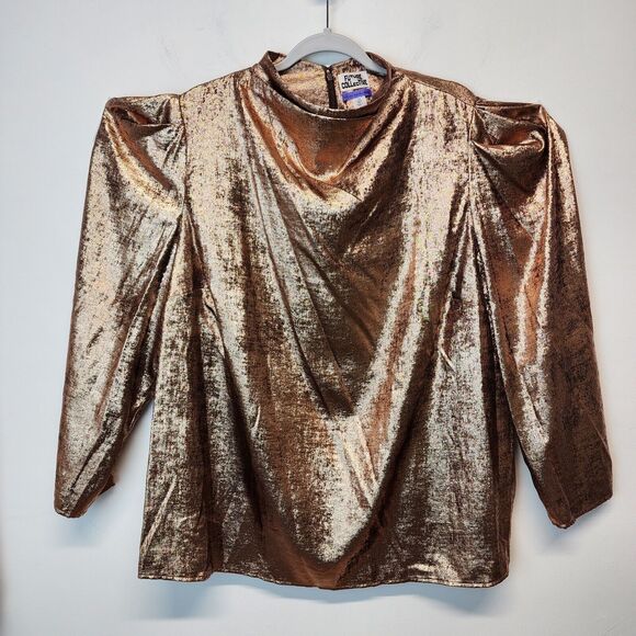 Future Collective Metallic Blouse Size 2X Puff Shoulder Futuristic Holiday Glam - Picture 2 of 15
